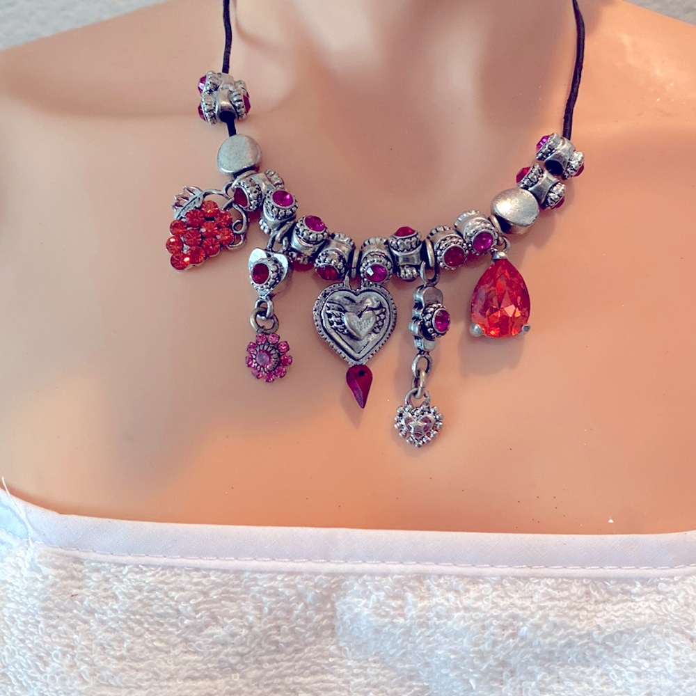 Otazu crystal and black leather necklace